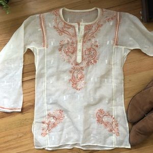 Vintage Boho summer Henley blouse